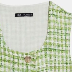 NWT Zara Green & White Tweed Vest Top